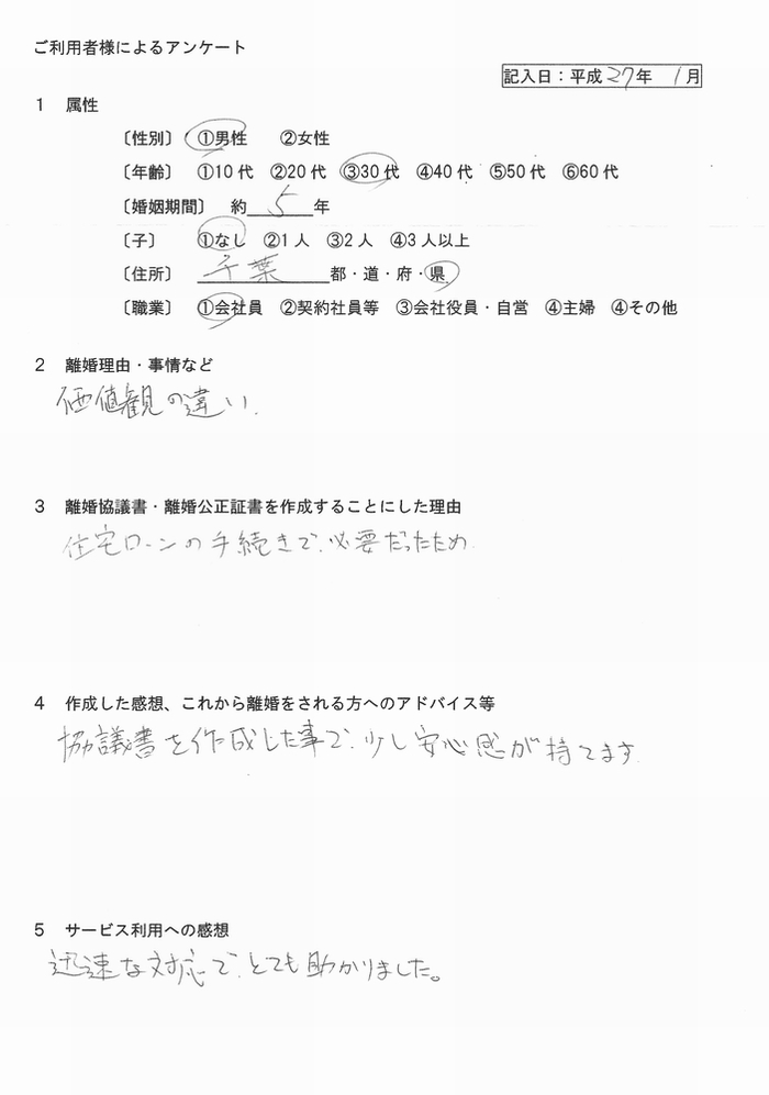 離婚協議書平成27年1月