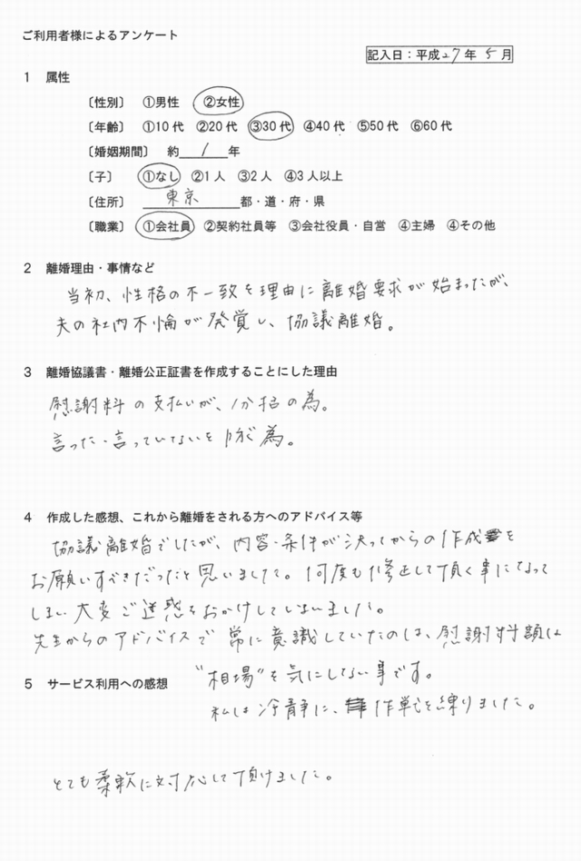 津田沼の離婚協議書①