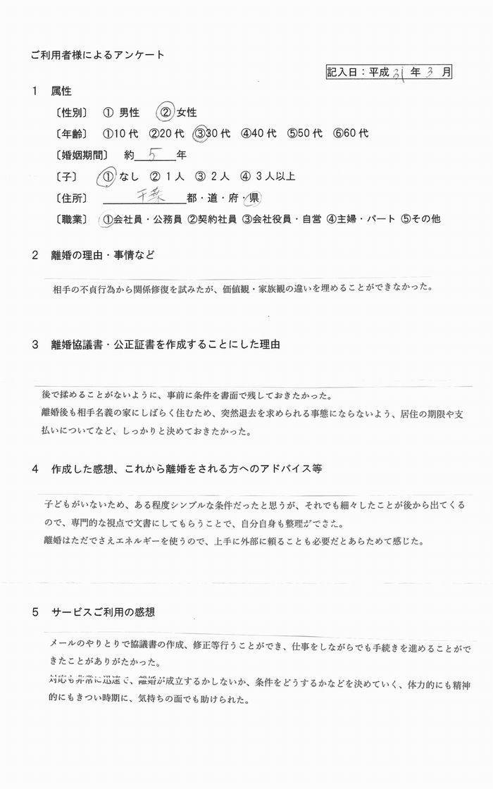 平成31年3月離婚協議書