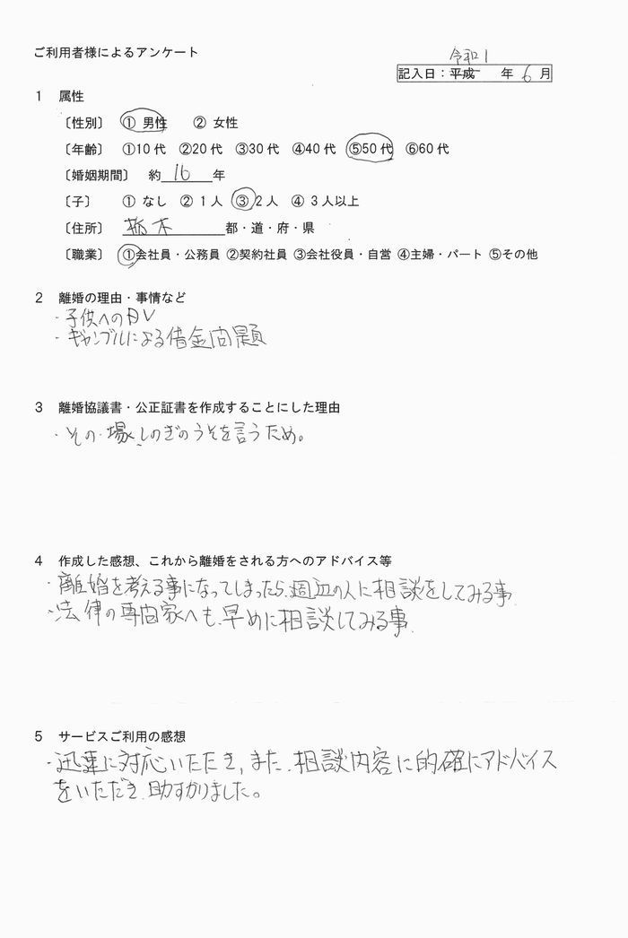 令和元年6月離婚協議書