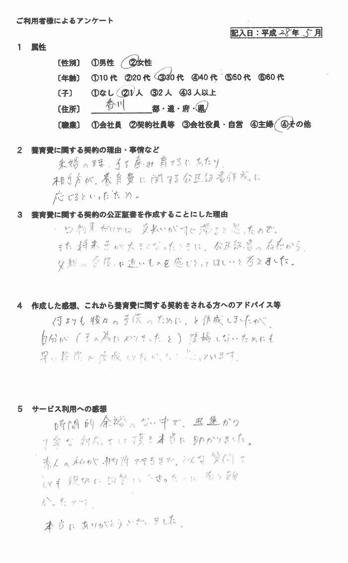 養育費公正証書平成28年5月